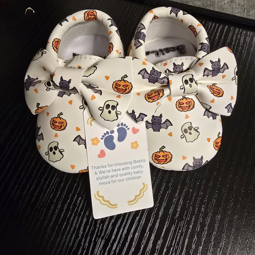 Bila Baby Moccasins with Halloween Print - White